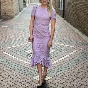 Shoshanna Lavender Edgecombe Lace Midi Dress